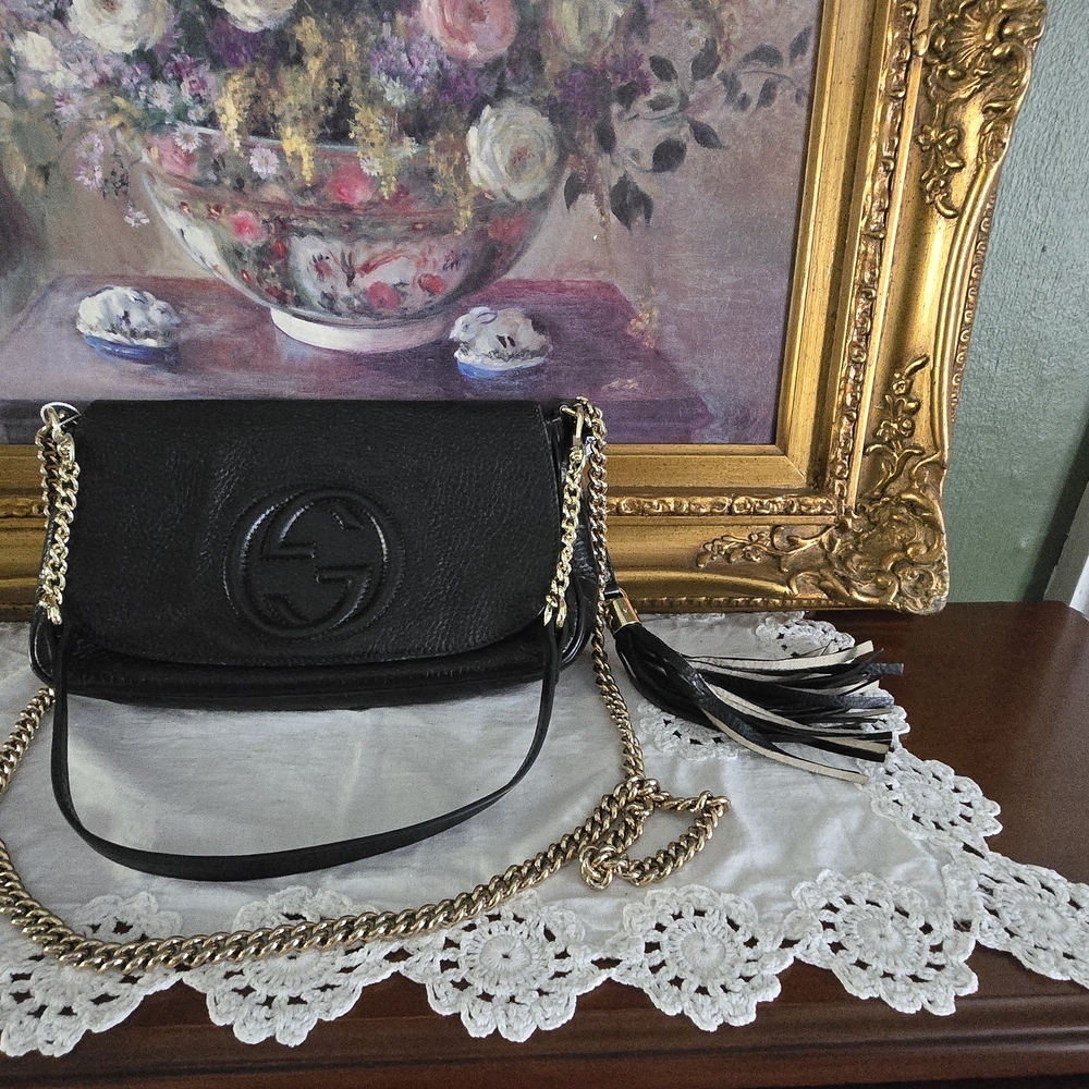 Black Leather Chain Shoulder Bag